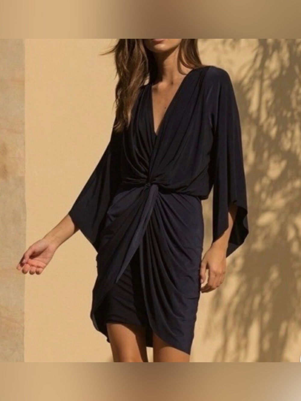 MISA Los Angeles Teget Draped Cocktail Mini Dress Size Large Sexy Deep V-neck